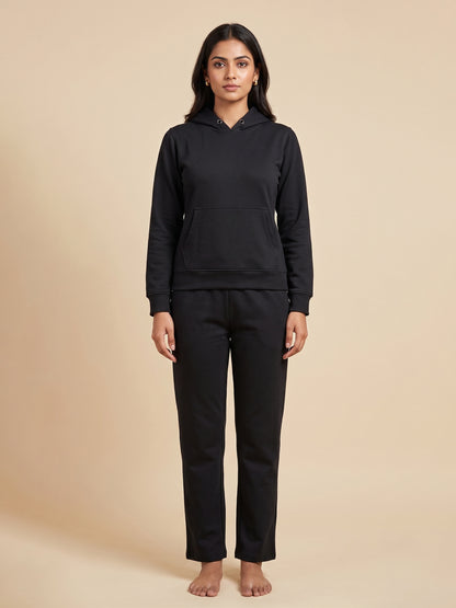 Fablush Women’s Tracksuit Nightwear | Hoodie Twill Brushed Inside | FB32002 Black