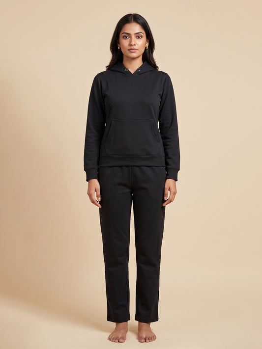 Fablush Women’s Tracksuit Nightwear | Hoodie Twill Brushed Inside | FB32002 Black