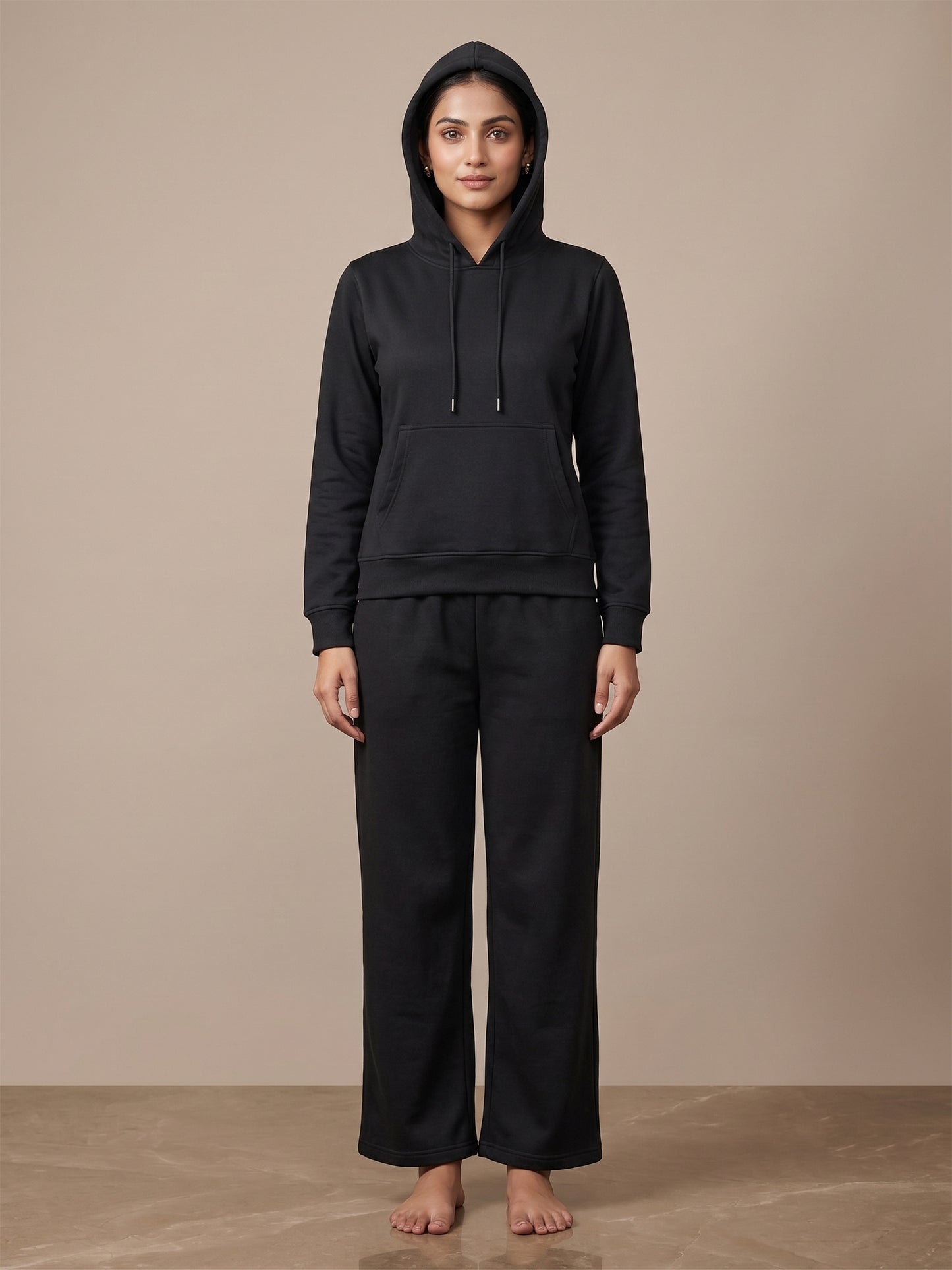 Fablush Women’s Tracksuit Nightwear | Hoodie Twill Brushed Inside | FB32002 Black