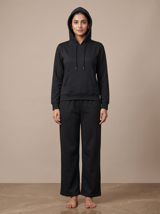 Fablush Women’s Tracksuit Nightwear | Hoodie Twill Brushed Inside | FB32002 Black