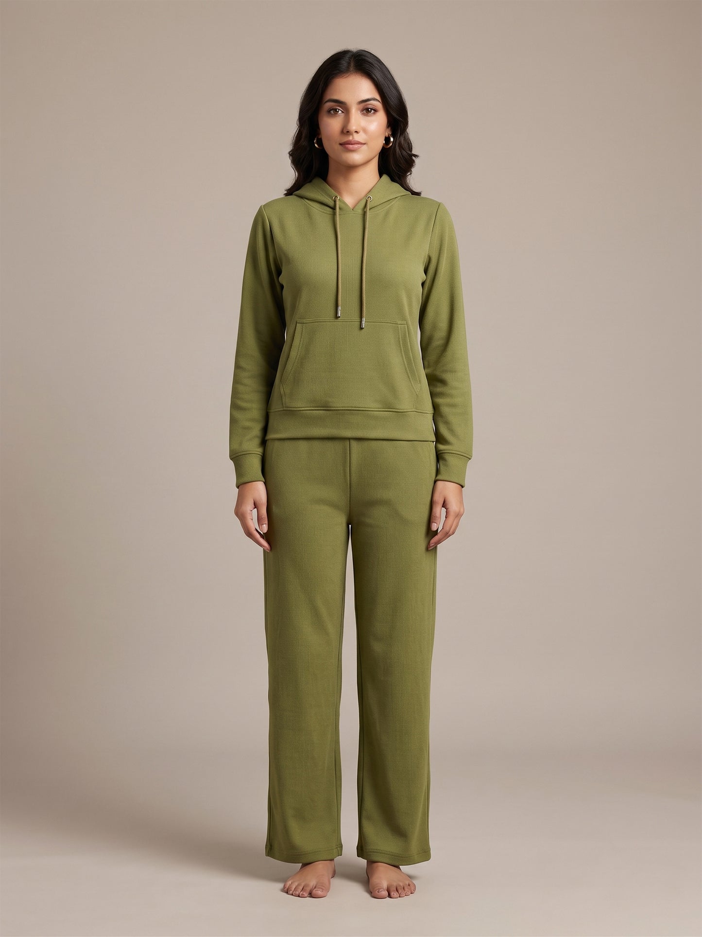 Fablush Women’s Tracksuit Nightwear | Hoodie Twill Brushed Inside | FB32002 Green