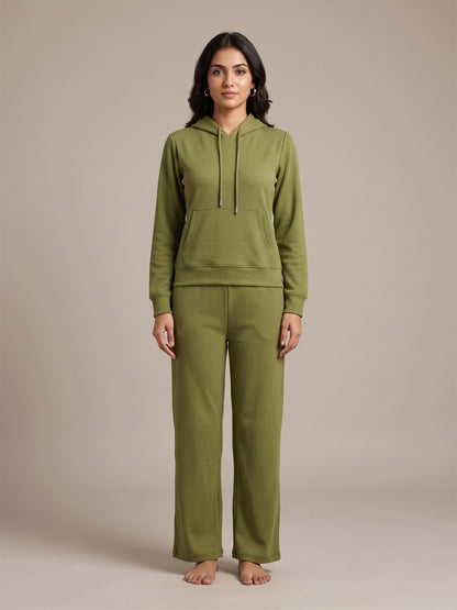 Fablush Women’s Tracksuit Nightwear | Hoodie Twill Brushed Inside | FB32002 Green