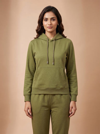 Fablush Women’s Tracksuit Nightwear | Hoodie Twill Brushed Inside | FB32002 Green