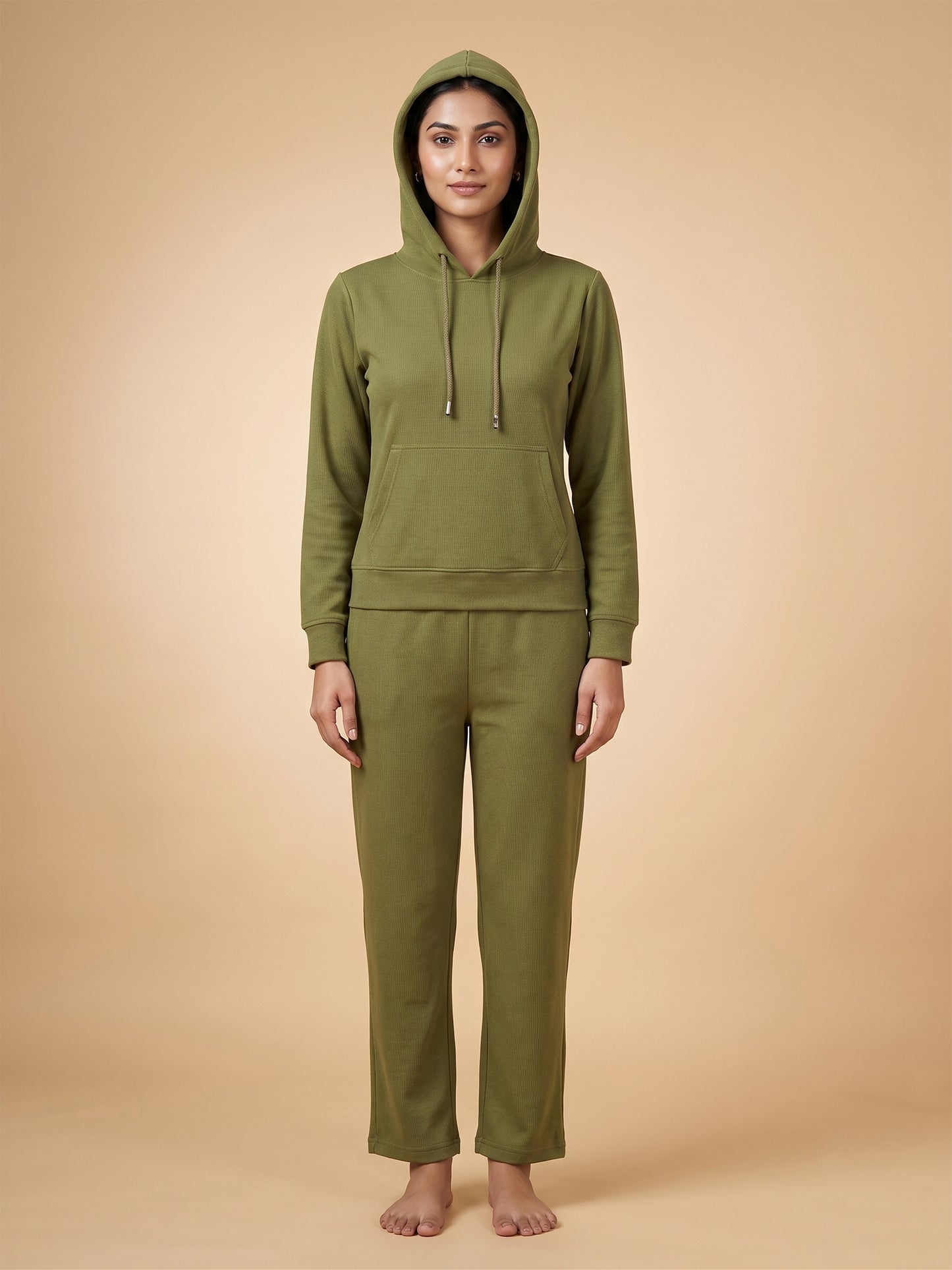 Fablush Women’s Tracksuit Nightwear | Hoodie Twill Brushed Inside | FB32002 Green