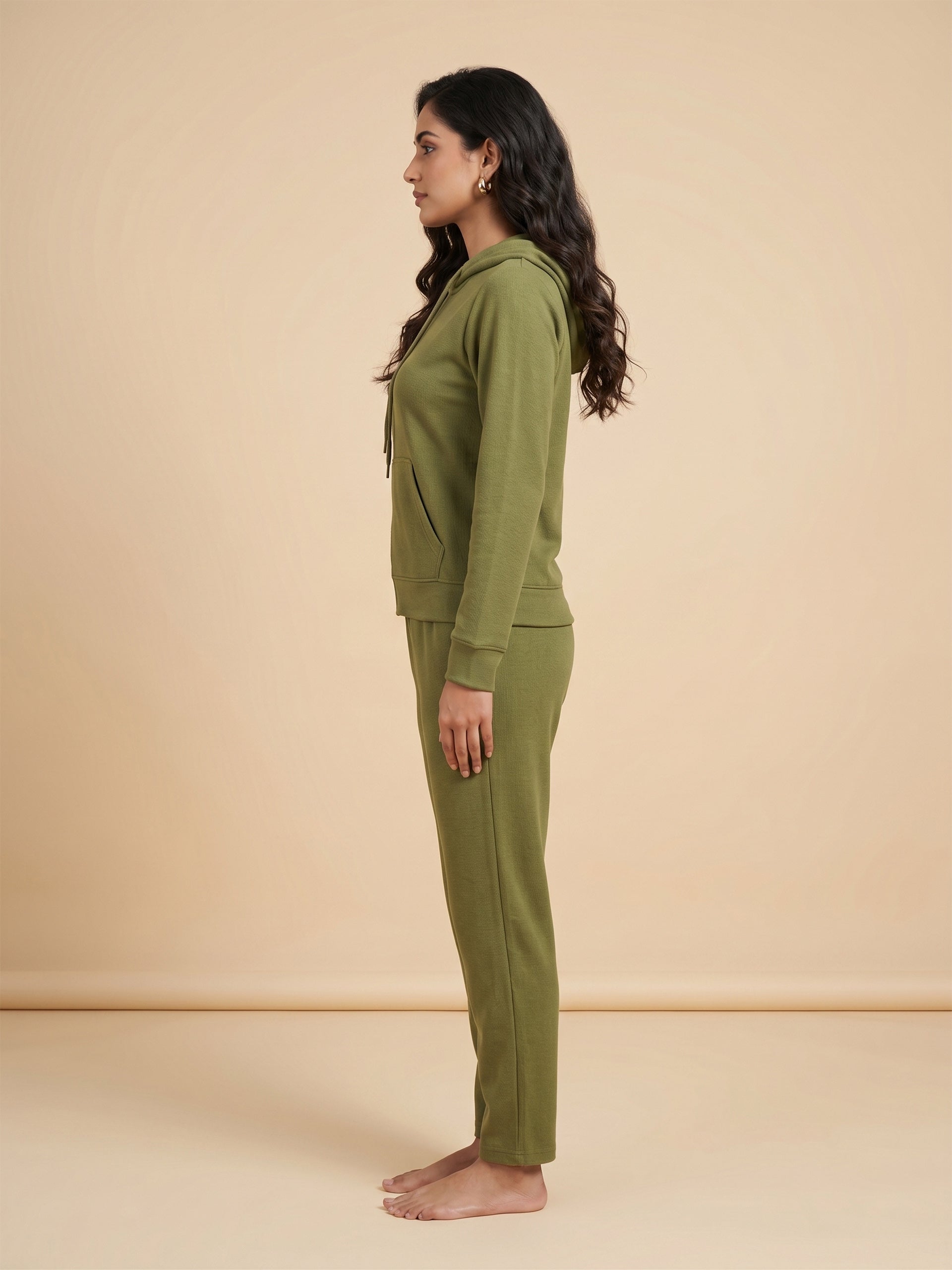 Fablush Women’s Tracksuit Nightwear | Hoodie Twill Brushed Inside | FB32002 Green