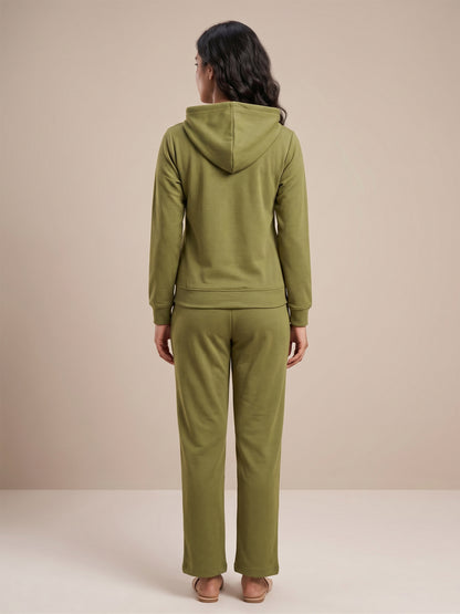 Fablush Women’s Tracksuit Nightwear | Hoodie Twill Brushed Inside | FB32002 Green