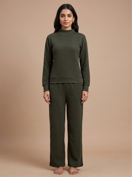 Fablush Pajama Set Full Sleeves Women's Nightwear | Fb34001 Bottle Green