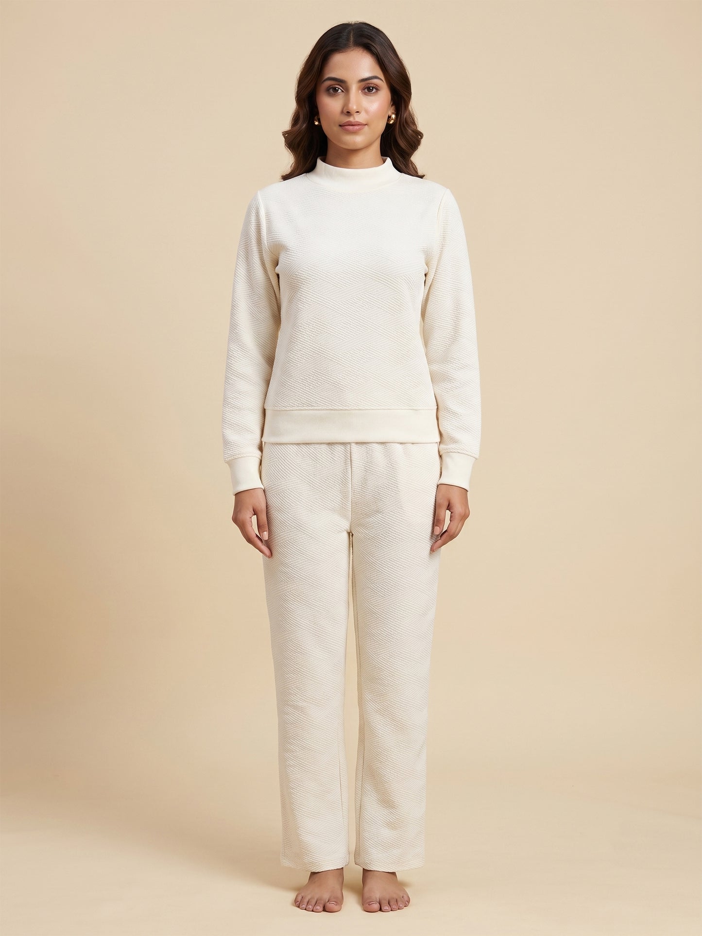 Fablush Pajama Set Full Sleeves Women's Nightwear | Fb34001 Off White