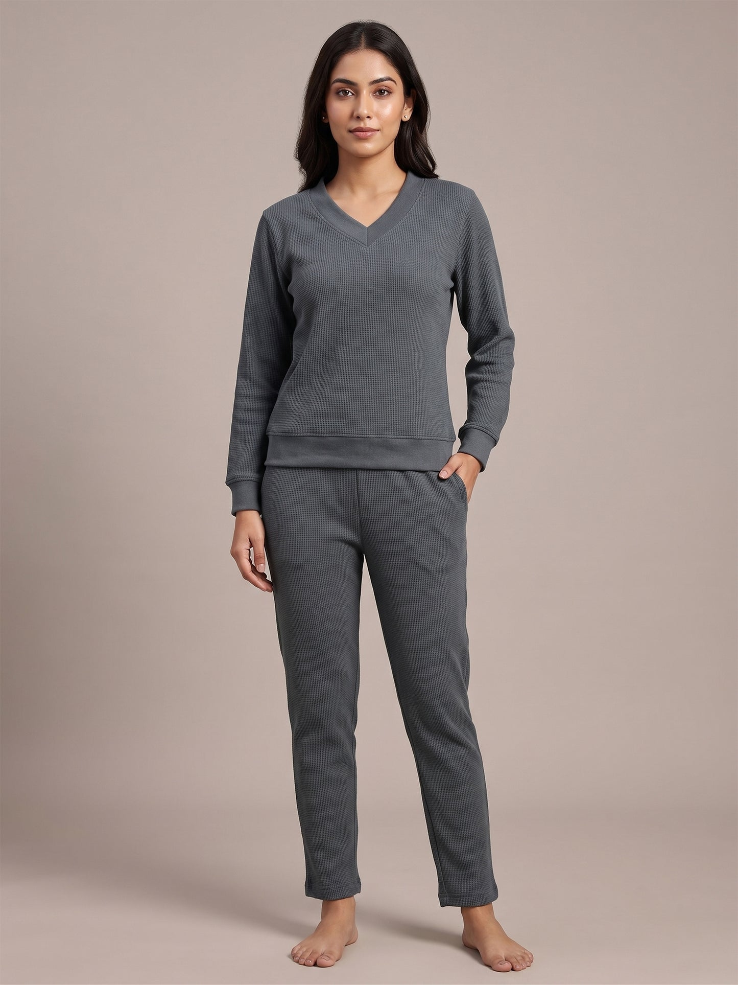 Fablush Pajama Set Full Sleeves Women's Nightwear | Fb34002 Dark Grey