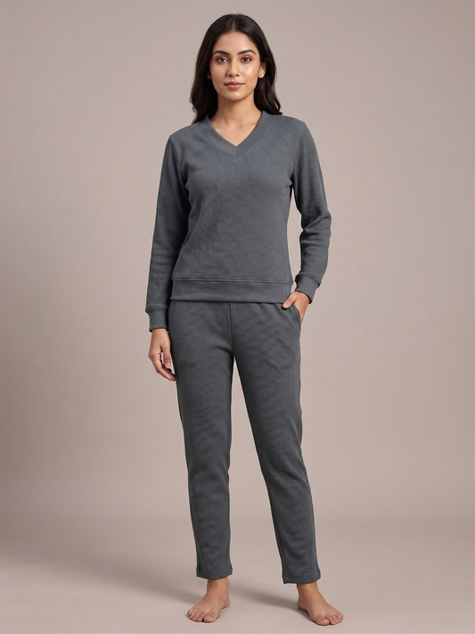Fablush Pajama Set Full Sleeves Women's Nightwear | Fb34002 Dark Grey
