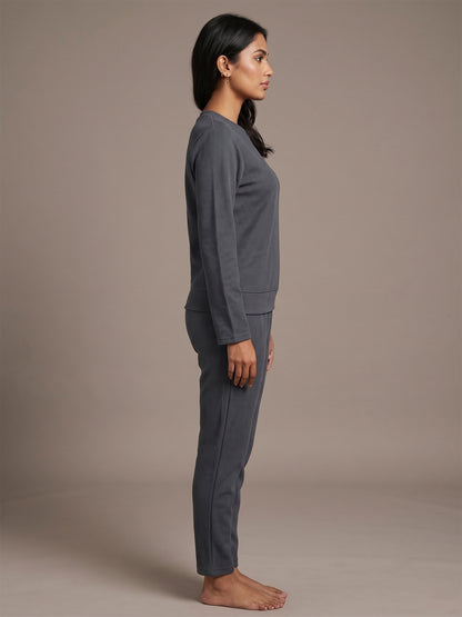 Fablush Pajama Set Full Sleeves Women's Nightwear | Fb34002 Dark Grey
