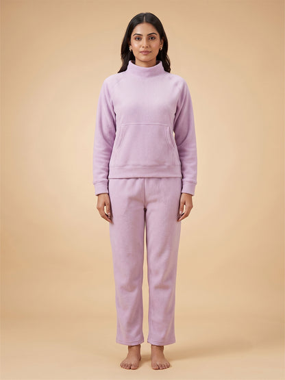 Fablush Women’s Full Sleeves PJ Set | Antipeeling Hi Neck Tracksuit Nightwear | FB34003 Pink
