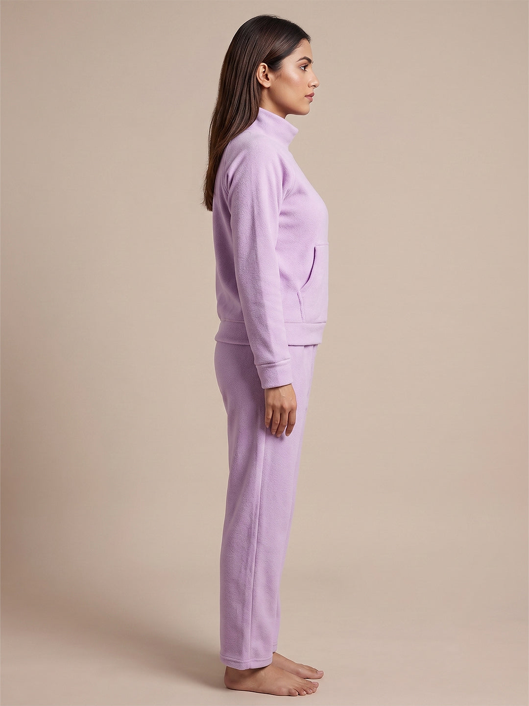 Fablush Women’s Full Sleeves PJ Set | Antipeeling Hi Neck Tracksuit Nightwear | FB34003 Pink
