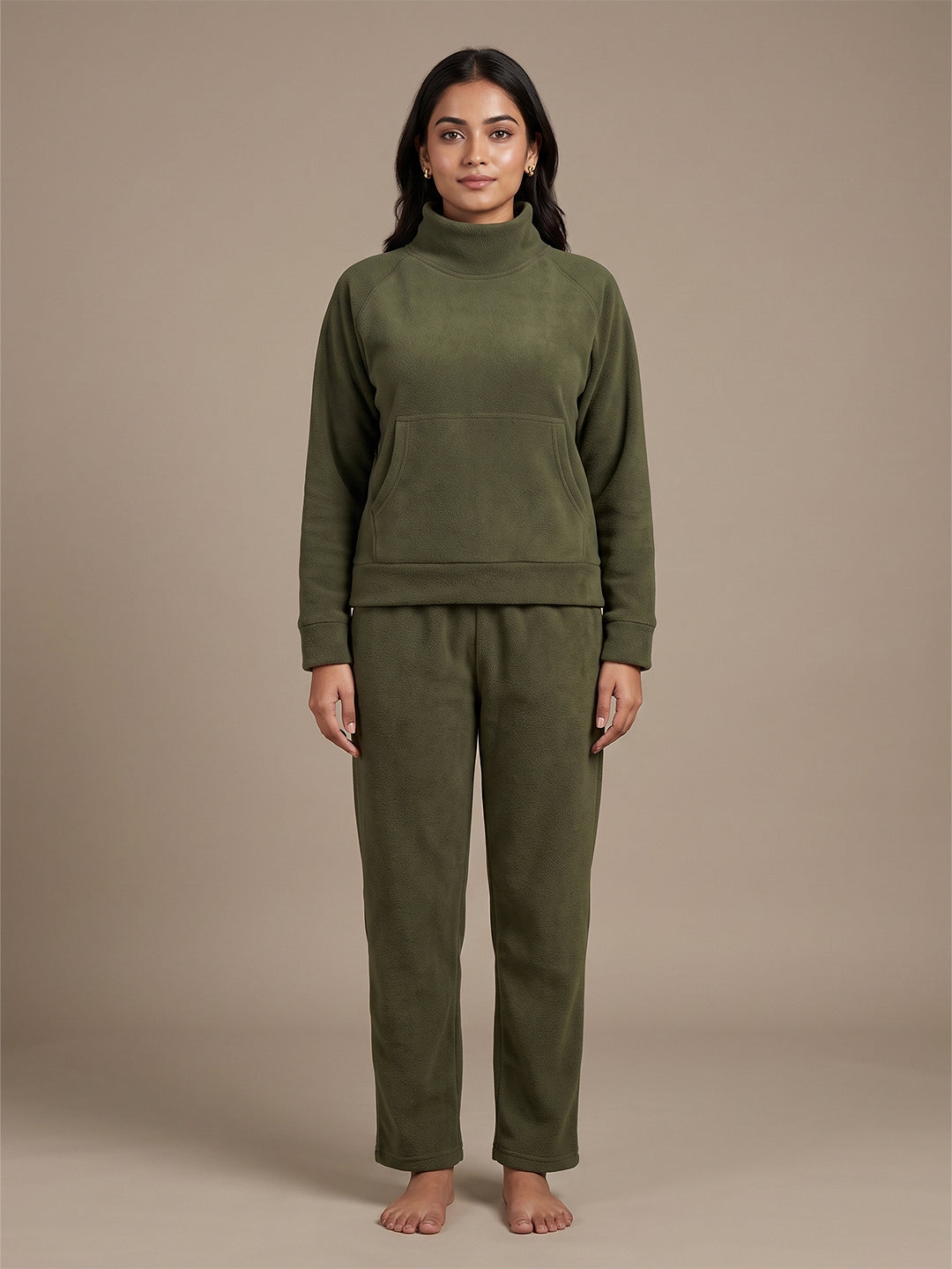Fablush Women’s Full Sleeves PJ Set | Antipeeling Hi Neck Tracksuit Nightwear | FB34003 Green