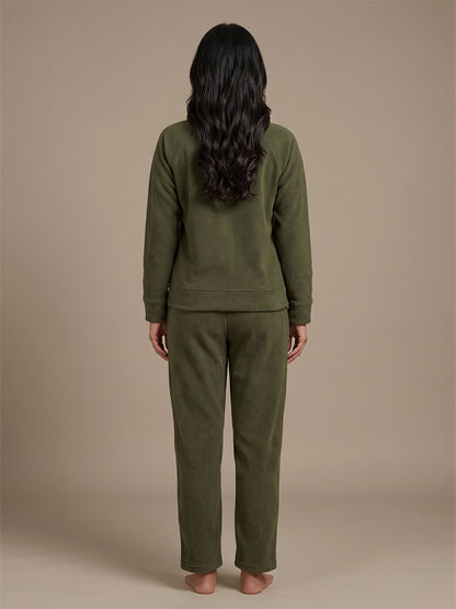 Fablush Women’s Full Sleeves PJ Set | Antipeeling Hi Neck Tracksuit Nightwear | FB34003 Green
