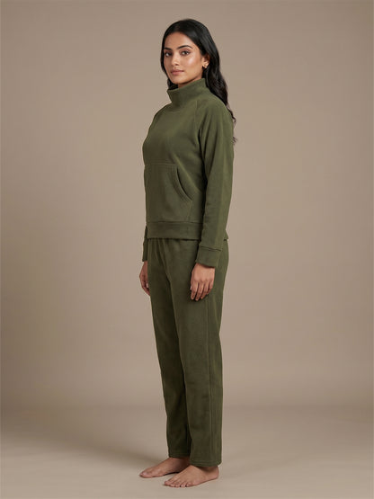Fablush Women’s Full Sleeves PJ Set | Antipeeling Hi Neck Tracksuit Nightwear | FB34003 Green