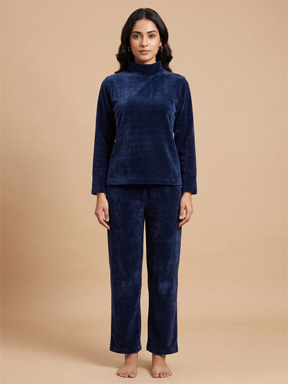 Fablush Women’s Full Sleeves PJ Set | Polyamide Lycra Stretch Nightwear | FB34004 Navy