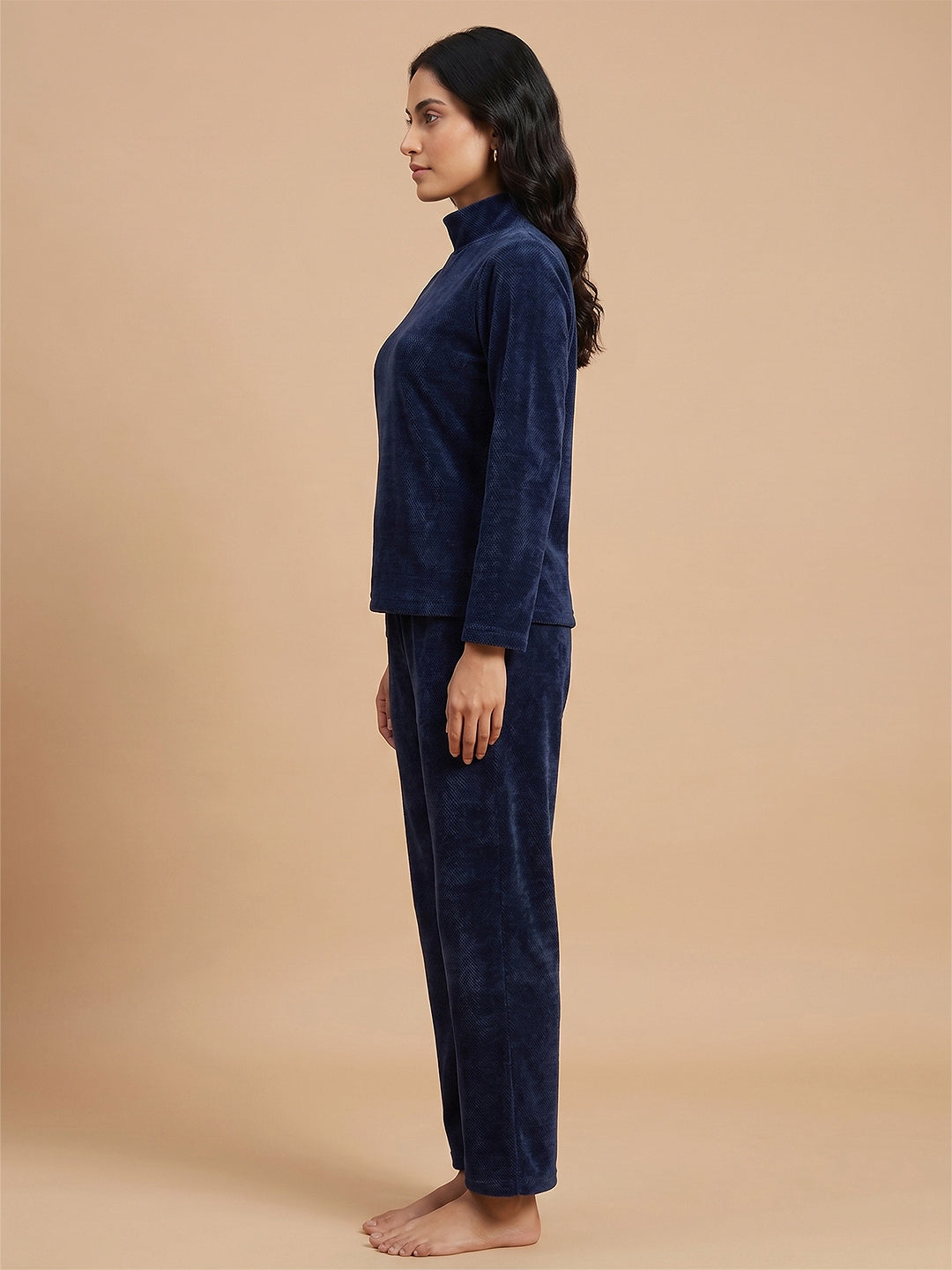 Fablush Women’s Full Sleeves PJ Set | Polyamide Lycra Stretch Nightwear | FB34004 Navy