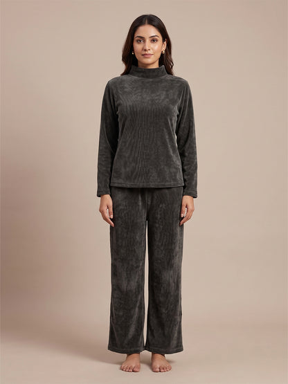 Fablush Women’s Full Sleeves PJ Set | Polyamide Lycra Stretch Nightwear | FB34004 Grey