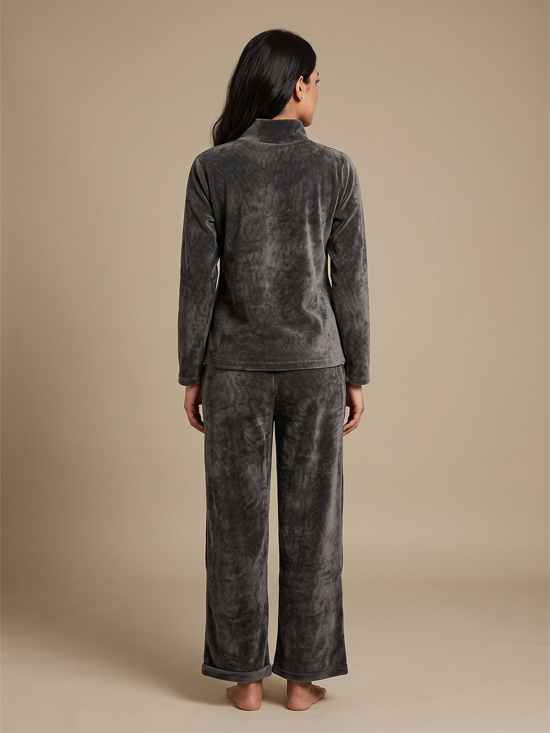 Fablush Women’s Full Sleeves PJ Set | Polyamide Lycra Stretch Nightwear | FB34004 Grey