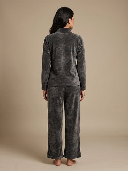Fablush Women’s Full Sleeves PJ Set | Polyamide Lycra Stretch Nightwear | FB34004 Grey