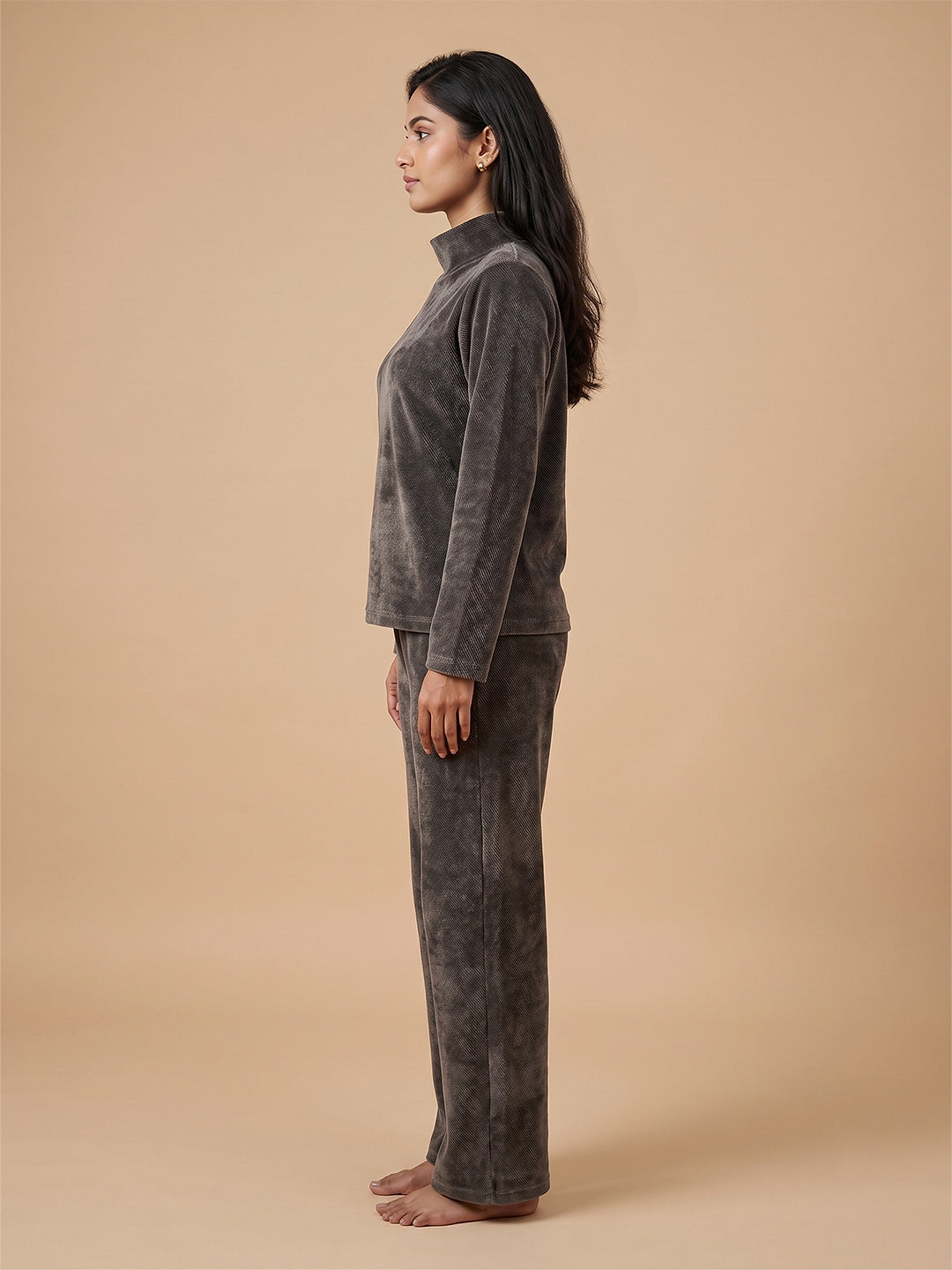 Fablush Women’s Full Sleeves PJ Set | Polyamide Lycra Stretch Nightwear | FB34004 Grey