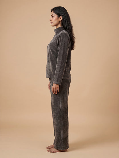 Fablush Women’s Full Sleeves PJ Set | Polyamide Lycra Stretch Nightwear | FB34004 Grey