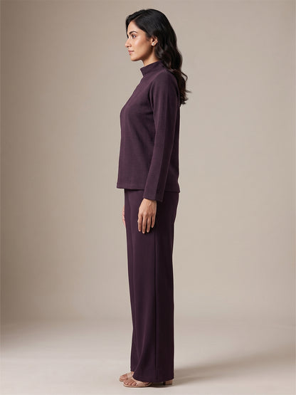 Fablush Women’s Full Sleeves Pj Set | Luxe Velour Winter Nightwear | FB34005 Burgundy