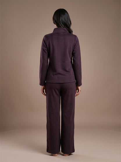 Fablush Women’s Full Sleeves Pj Set | Luxe Velour Winter Nightwear | FB34005 Burgundy