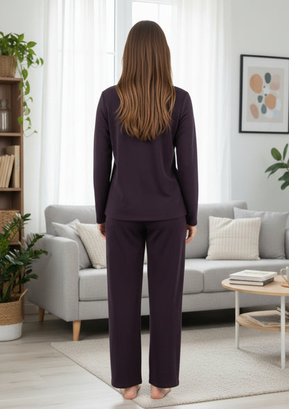 Fablush Women’s Full Sleeves Pj Set | Luxe Velour Winter Nightwear | FB34005