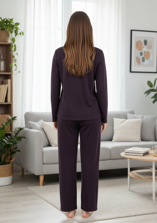 Fablush Women’s Full Sleeves Pj Set | Luxe Velour Winter Nightwear | FB34005