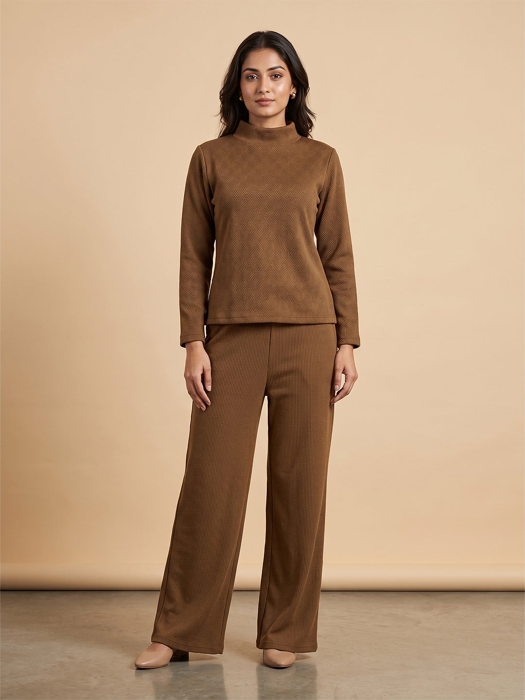 Fablush Women’s Full Sleeves Pj Set | Luxe Velour Winter Nightwear | FB34006 Camel
