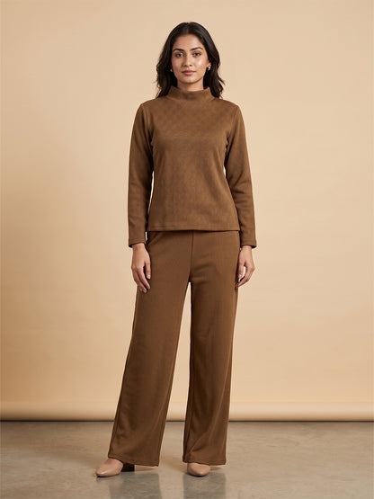 Fablush Women’s Full Sleeves Pj Set | Luxe Velour Winter Nightwear | FB34006 Camel