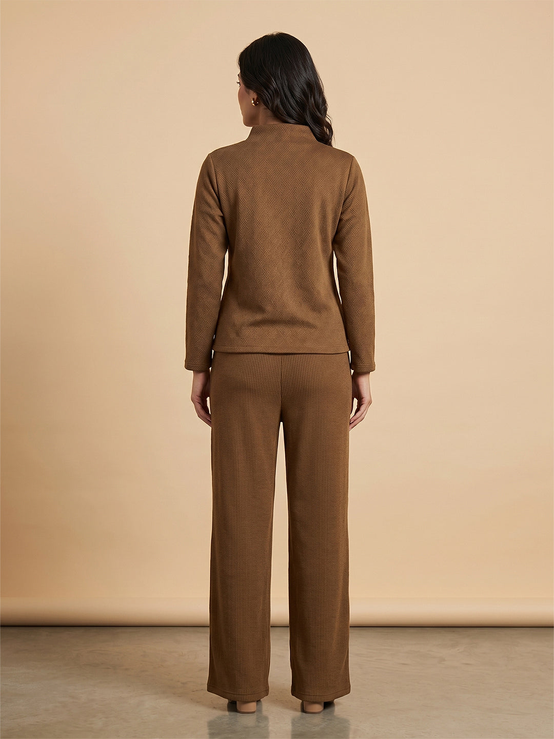 Fablush Women’s Full Sleeves Pj Set | Luxe Velour Winter Nightwear | FB34006 Camel