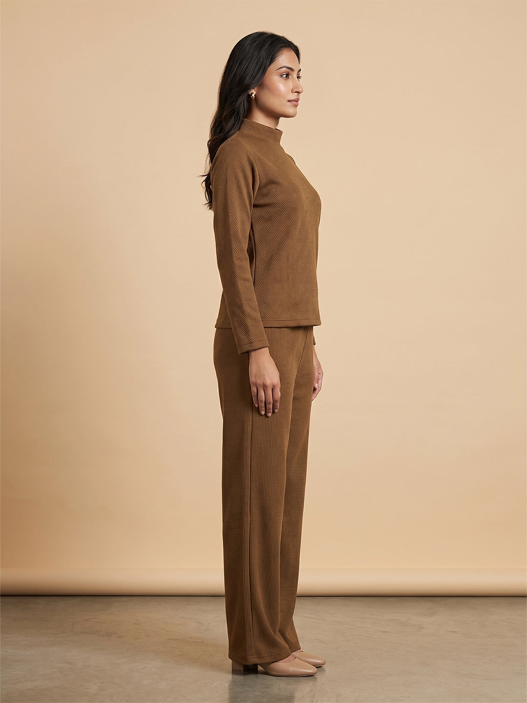Fablush Women’s Full Sleeves Pj Set | Luxe Velour Winter Nightwear | FB34006 Camel