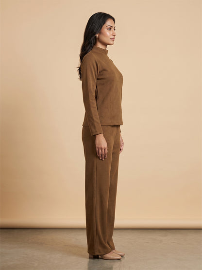 Fablush Women’s Full Sleeves Pj Set | Luxe Velour Winter Nightwear | FB34006 Camel
