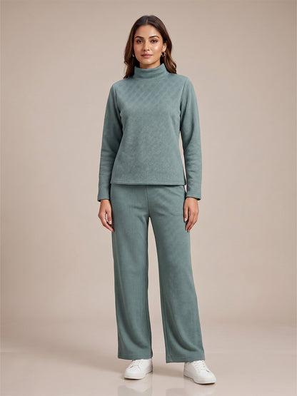 Fablush Women’s Full Sleeves Pj Set | Luxe Velour Winter Nightwear | FB34006 Mint Green
