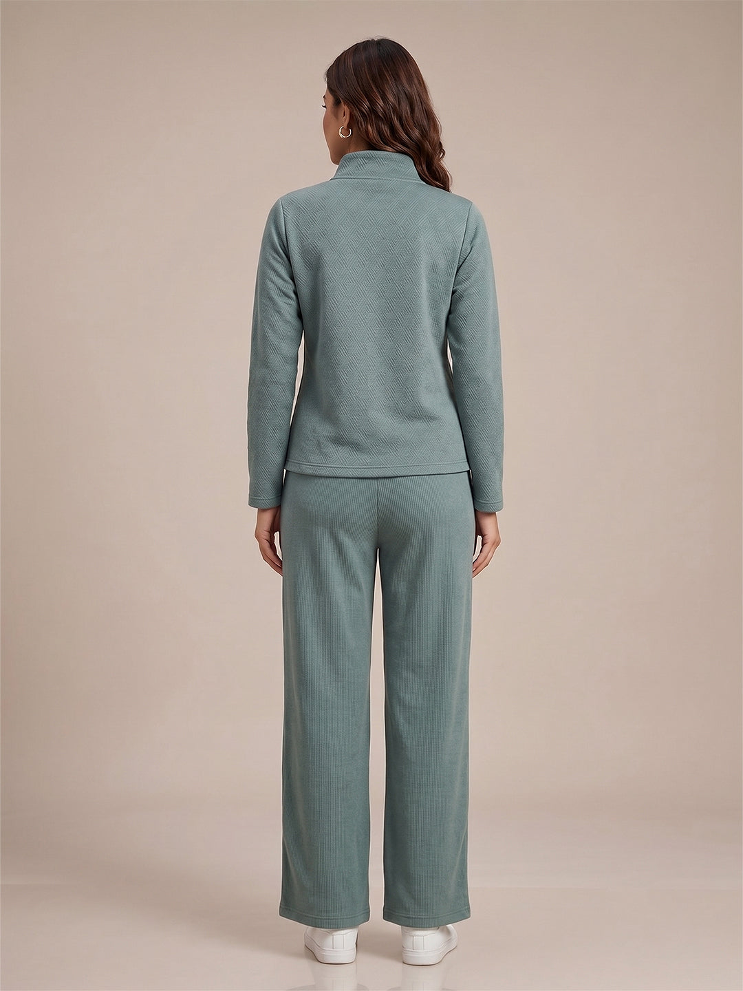 Fablush Women’s Full Sleeves Pj Set | Luxe Velour Winter Nightwear | FB34006 Mint Green