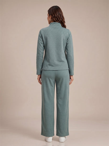 Fablush Women’s Full Sleeves Pj Set | Luxe Velour Winter Nightwear | FB34006 Mint Green