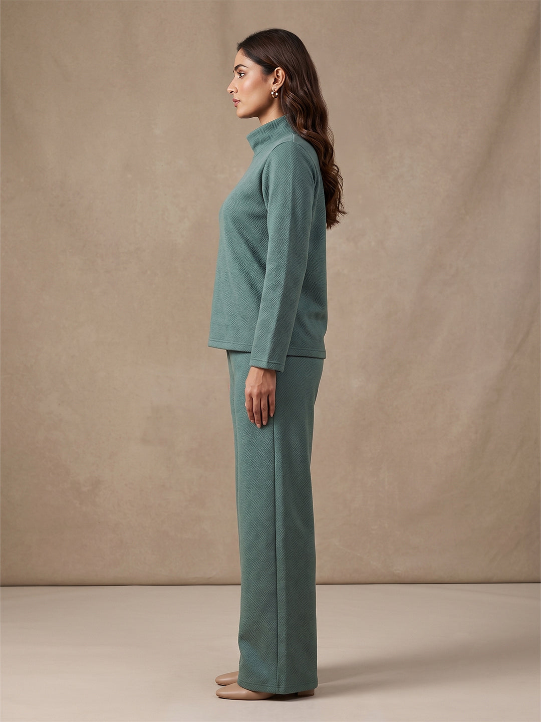 Fablush Women’s Full Sleeves Pj Set | Luxe Velour Winter Nightwear | FB34006 Mint Green