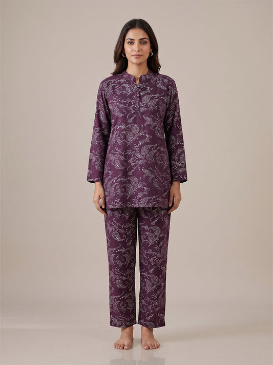 Fablush Kurti Nightsuit Women's Nightwear Set | Fb35001 Purple