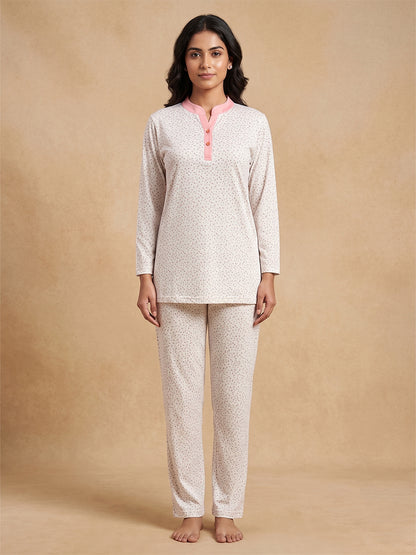 Fablush Kurti Nightsuit Women's Nightwear Set | Fb35002 Off White