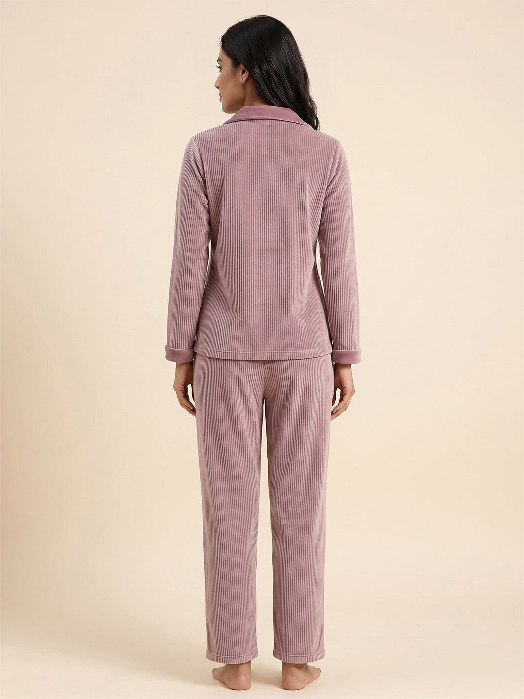 Fablush Front Open Full Sleeves Nightsuit Women's Nightwear Set | Fb37002 Pink