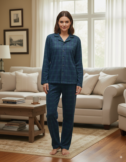 Fablush Womens Front Open Full Sleeves Nightsuit | Bonded With Fur | Fb37003