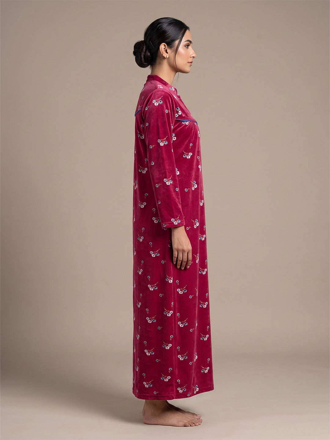 Fablush Women’s Nighty Full Sleeves | Nightwear | Velour | Fb38002 Pink