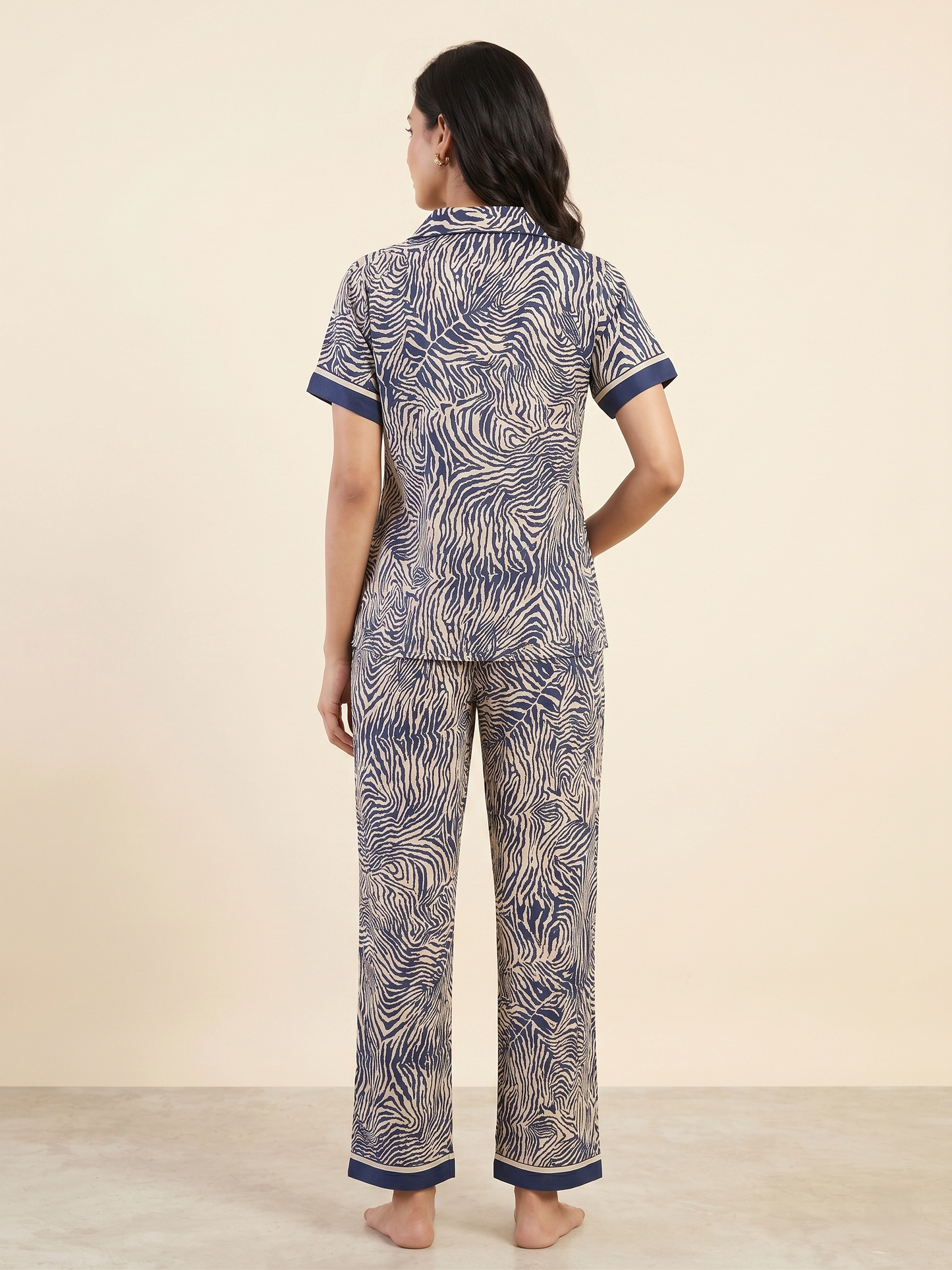 Fablush Women’s Satin Bridal Nightsuit | Luxe Soft Nightwear Set | FB501 Blue Zebra Print