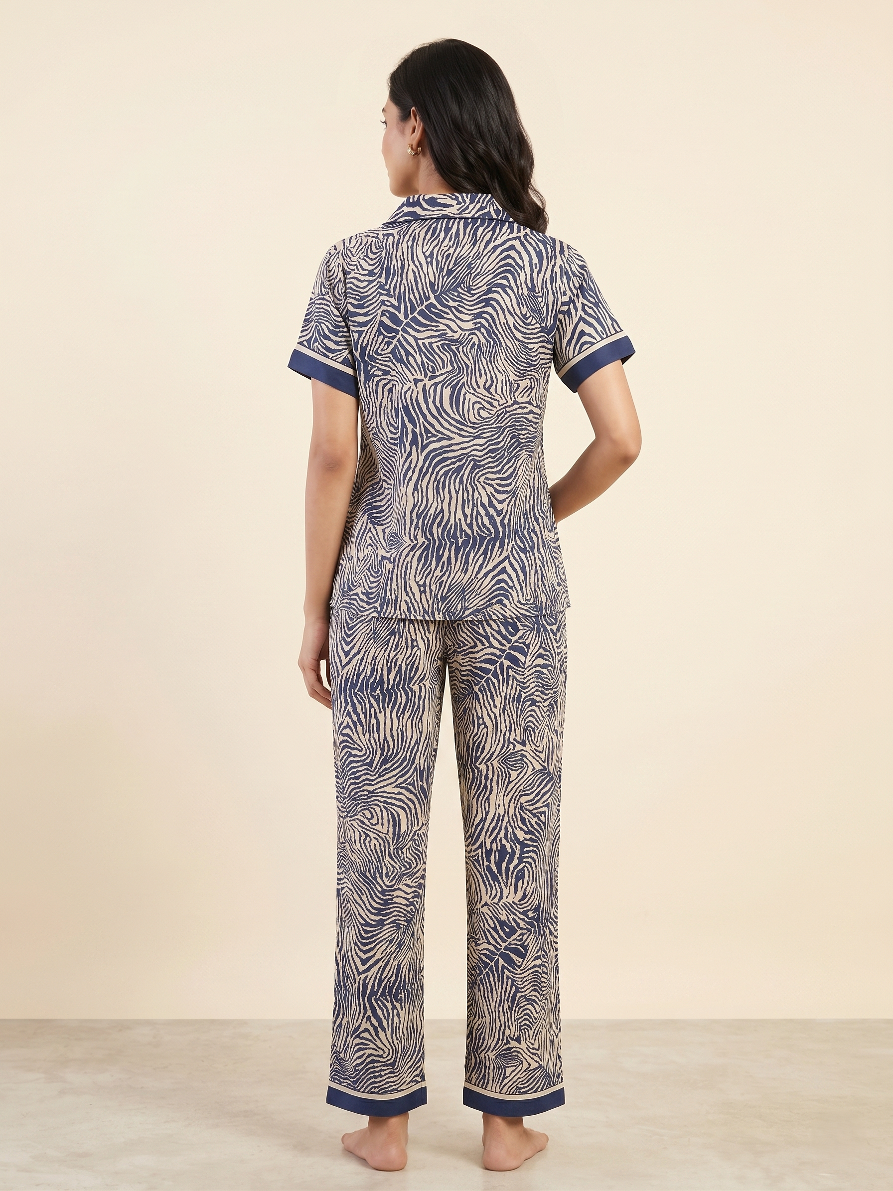 Fablush Women’s Satin Bridal Nightsuit | Luxe Soft Nightwear Set | FB501 Blue Zebra Print