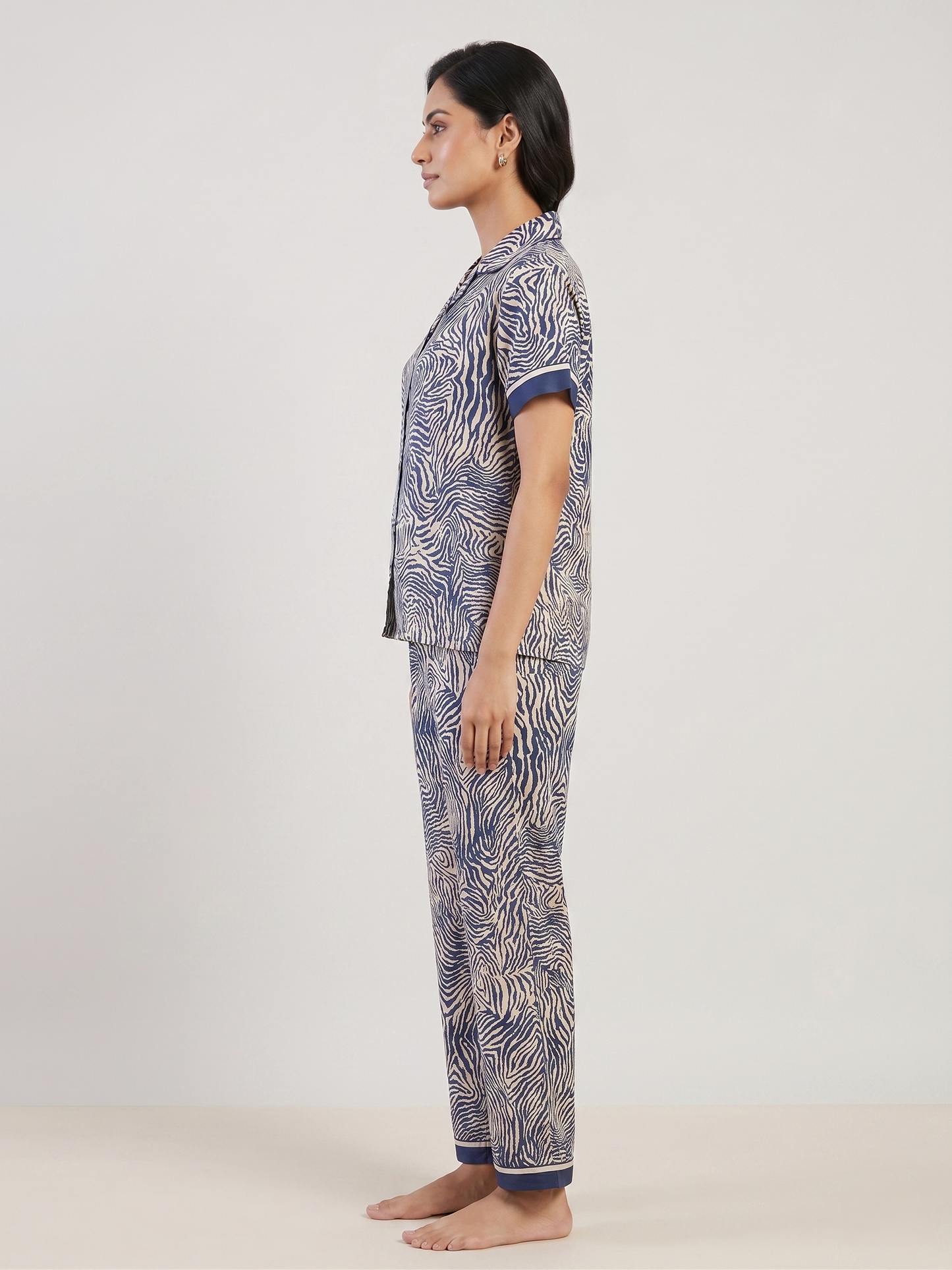 Fablush Women’s Satin Bridal Nightsuit | Luxe Soft Nightwear Set | FB501 Blue Zebra Print