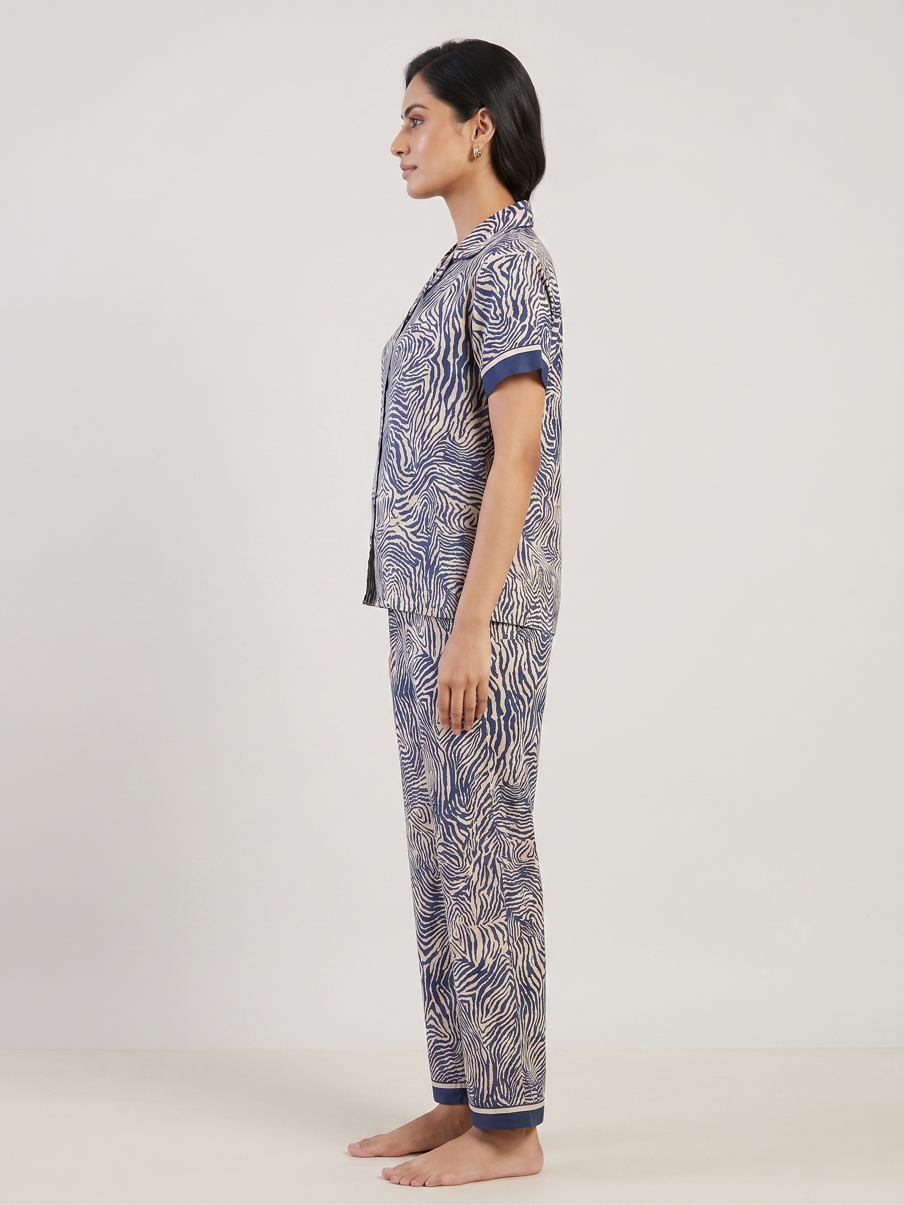 Fablush Women’s Satin Bridal Nightsuit | Luxe Soft Nightwear Set | FB501 Blue Zebra Print