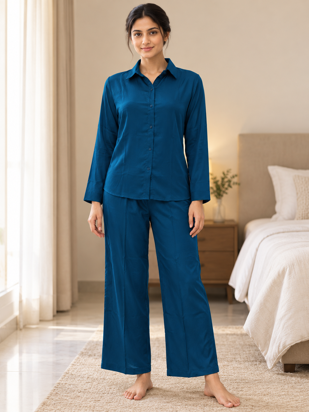 Fablush Women's Luxe Satin Nightsuit | Premium Silky Pyjama Set | FB521
